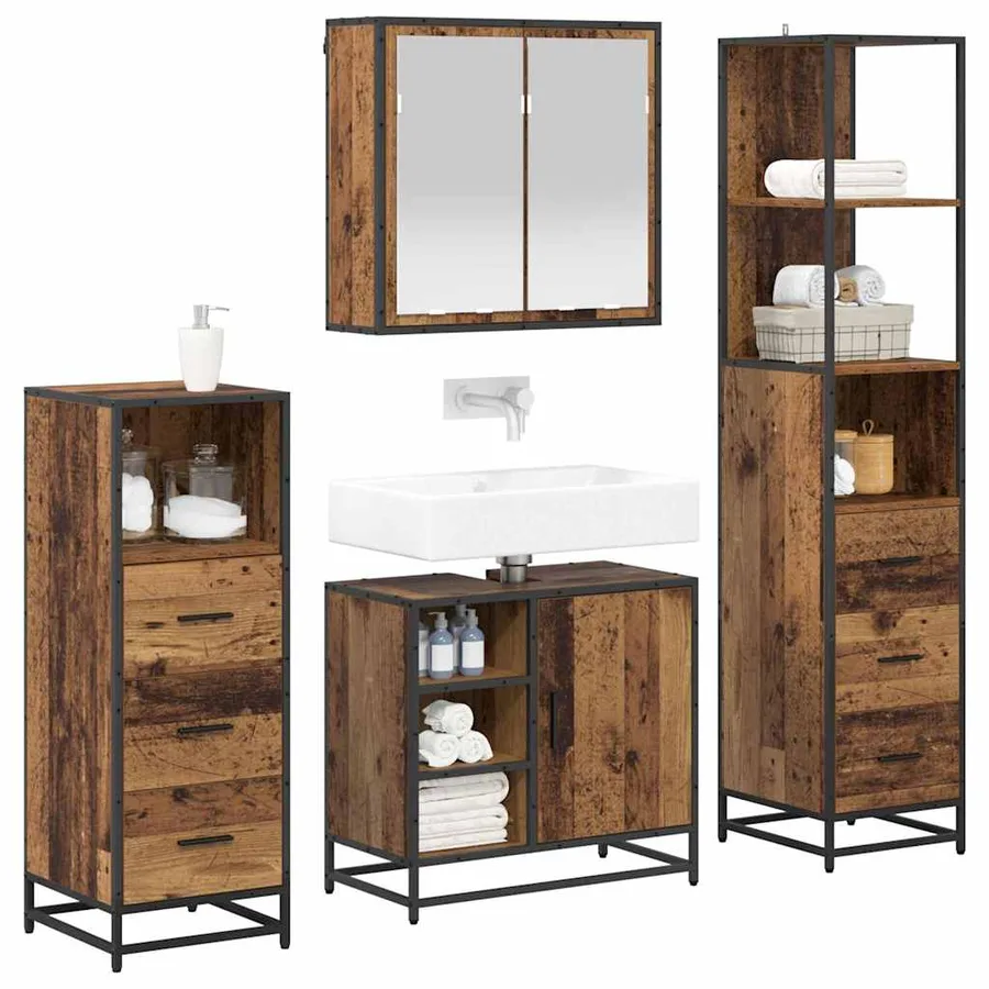 Ensemble de mobilier de salle de bain 4 pcs Bois Ancien - 3