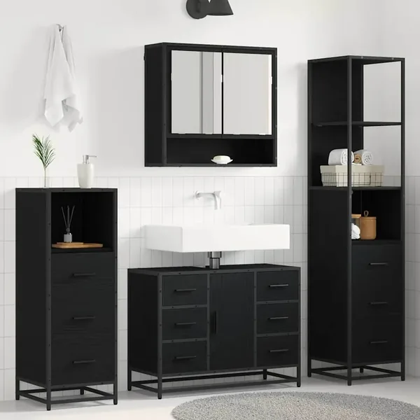 Ensemble de mobilier de salle de bain 3 pcs Chêne noir