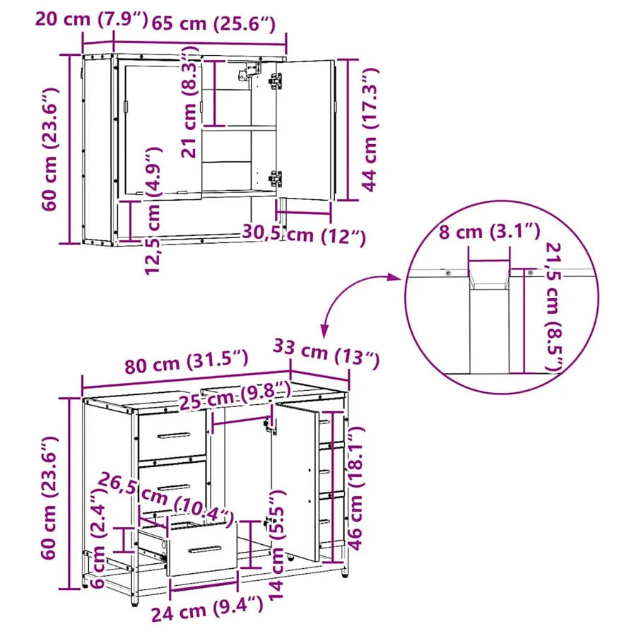 Ensemble de mobilier de salle de bain 3 pcs Chêne noir - 15