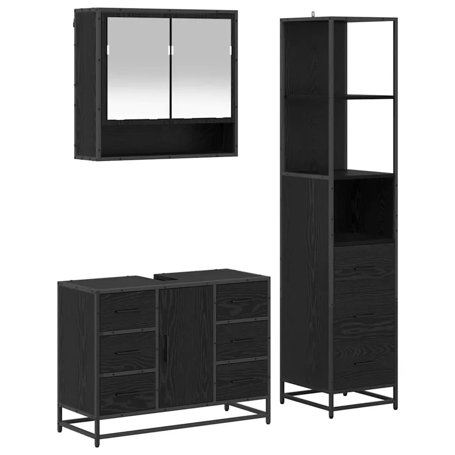 Ensemble de mobilier de salle de bain 3 pcs Chêne noir - 2