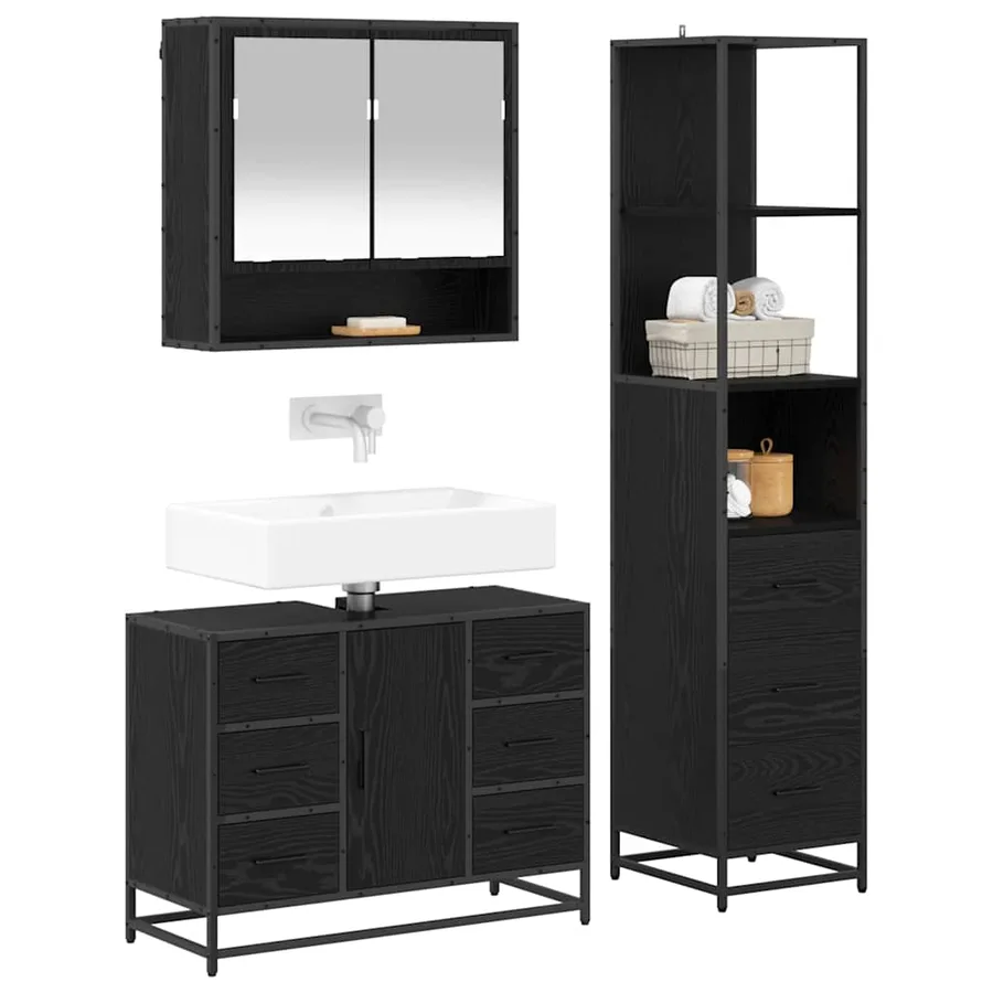 Ensemble de mobilier de salle de bain 3 pcs Chêne noir - 3
