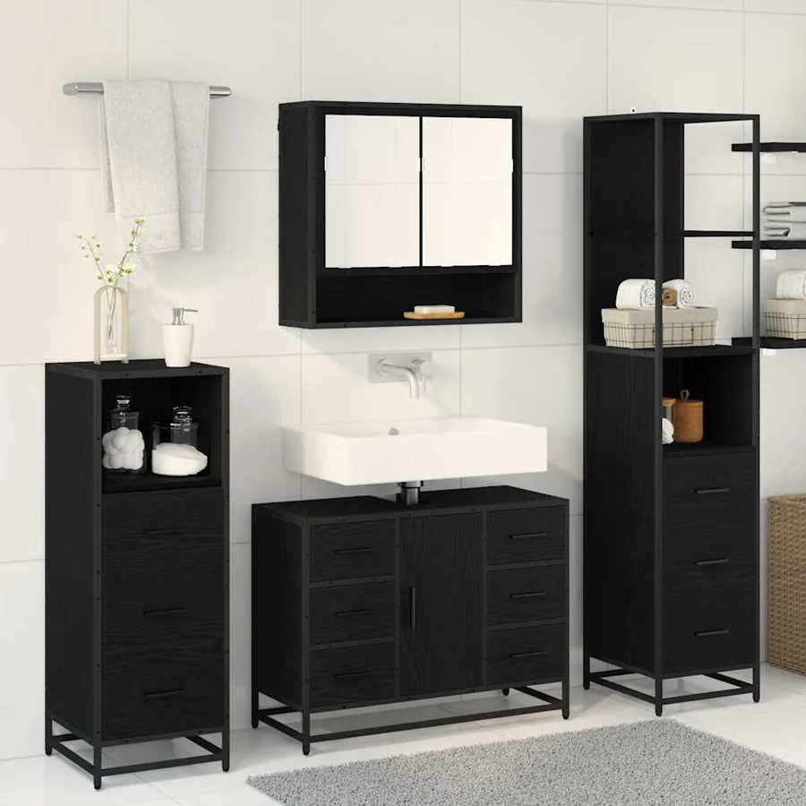Ensemble de mobilier de salle de bain 3 pcs Chêne noir - 4