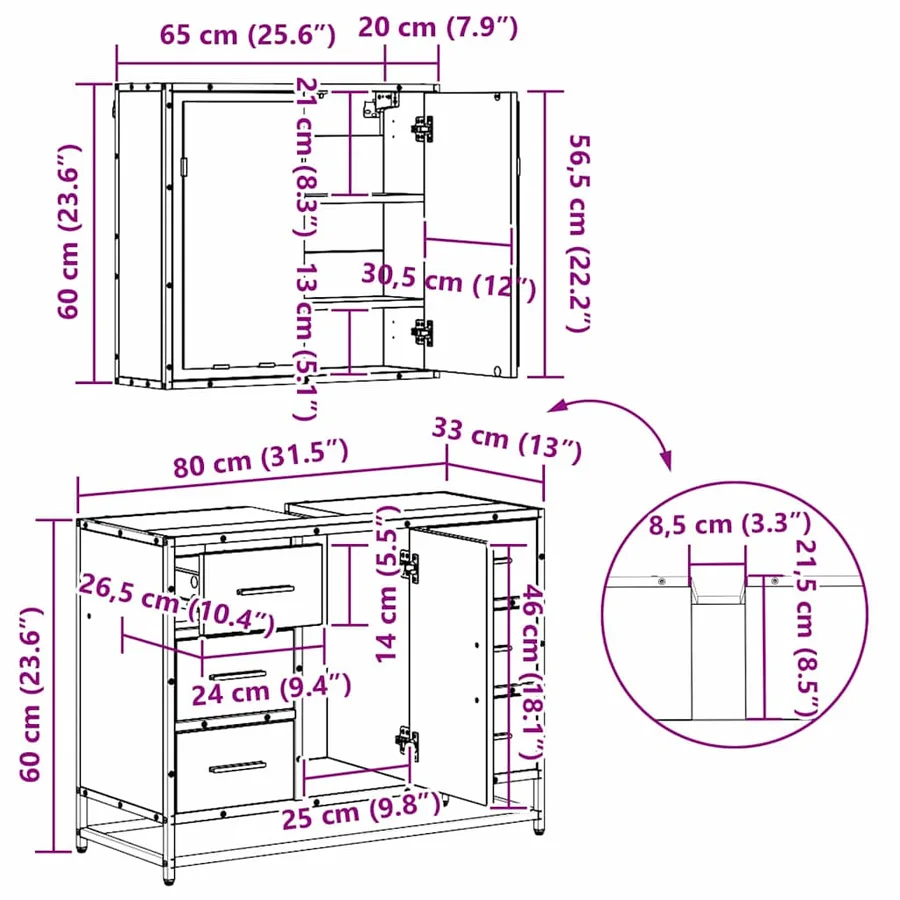 Ensemble de mobilier de salle de bain 4 pcs Chêne noir - 18