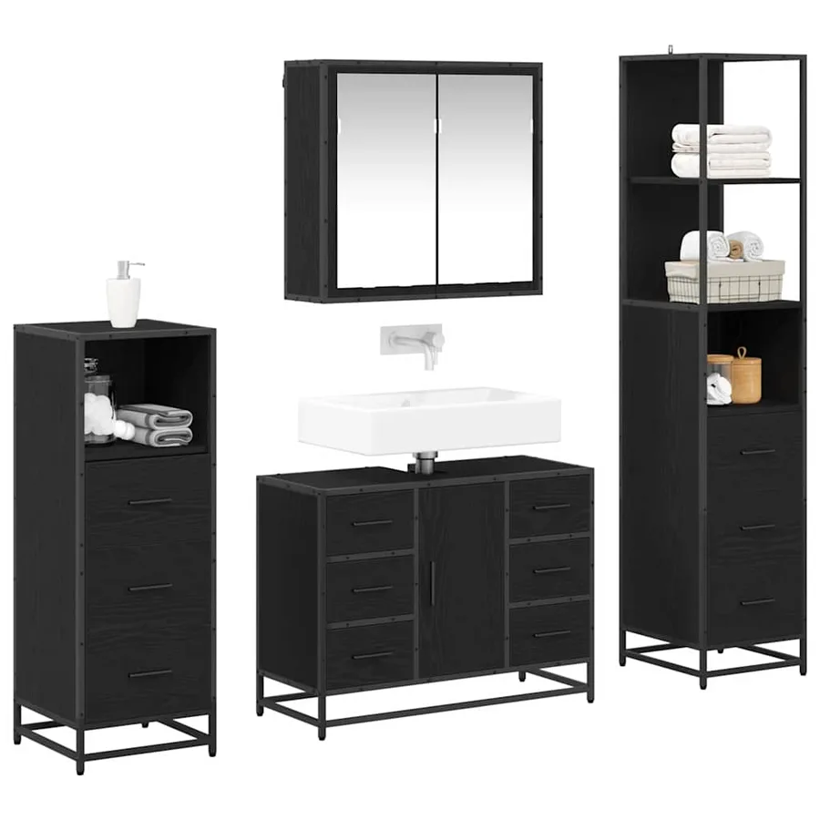 Ensemble de mobilier de salle de bain 4 pcs Chêne noir - 3