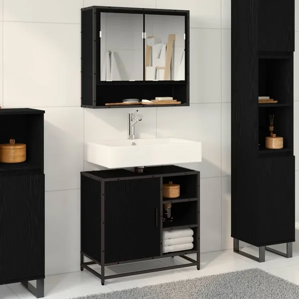 Ensemble de mobilier de salle de bain 2 pcs Chêne noir