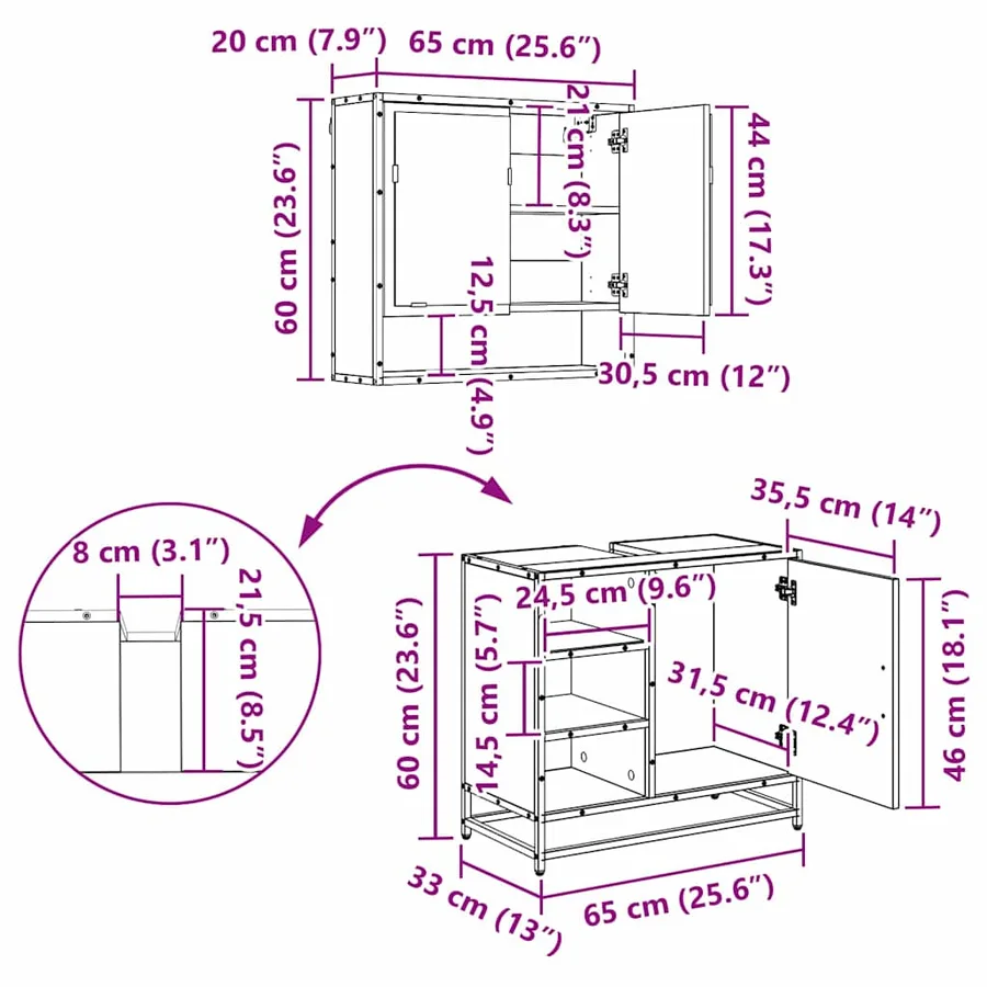 Ensemble de mobilier de salle de bain 2 pcs Chêne noir - 17