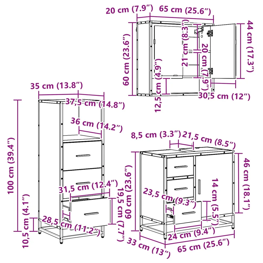 Ensemble de mobilier de salle de bain 3 pcs Chêne noir - 14