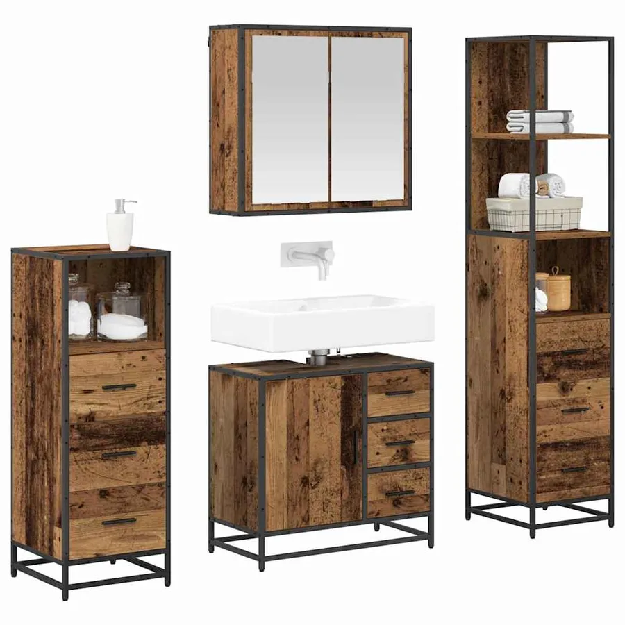 Ensemble de mobilier de salle de bain 4 pcs Bois Ancien - 3