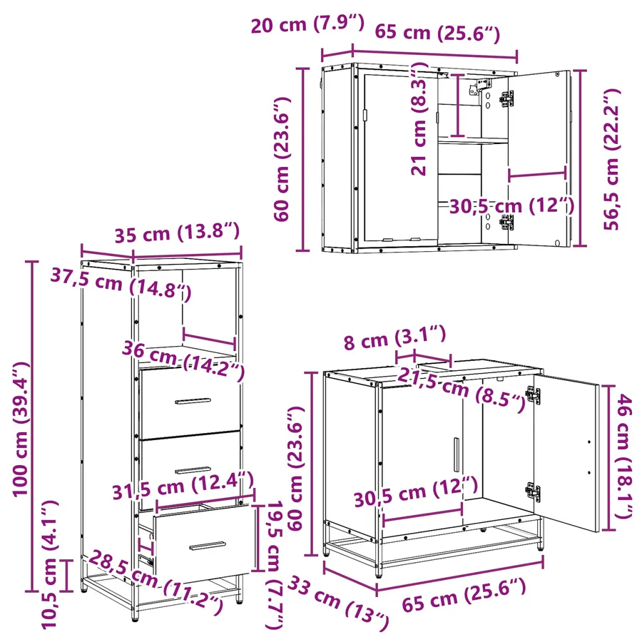 Ensemble de mobilier de salle de bain 3 pcs Bois Ancien - 14