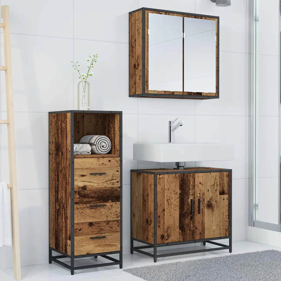 Ensemble de mobilier de salle de bain 3 pcs Bois Ancien - 4