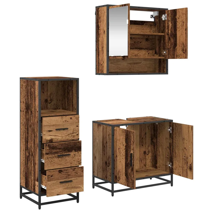 Ensemble de mobilier de salle de bain 3 pcs Bois Ancien - 5