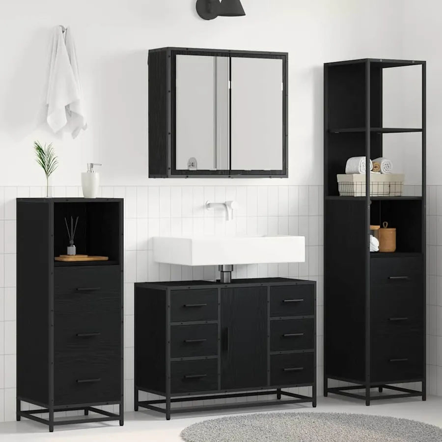 Ensemble de mobilier de salle de bain 3 pcs Chêne noir