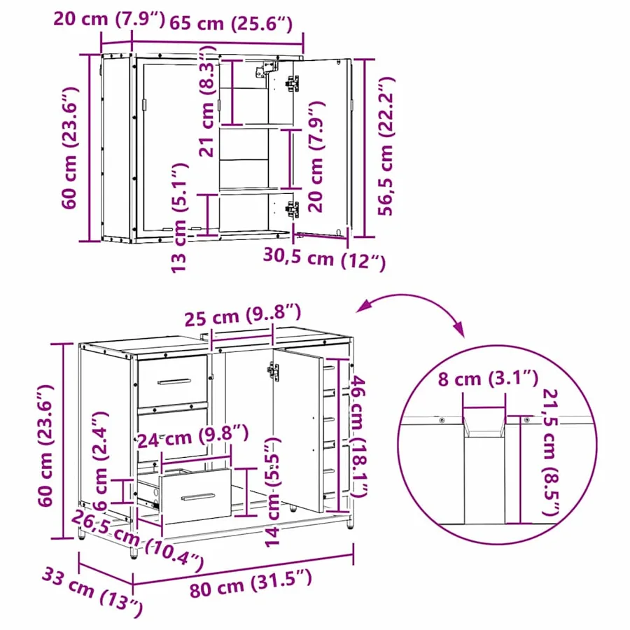 Ensemble de mobilier de salle de bain 3 pcs Chêne noir - 15
