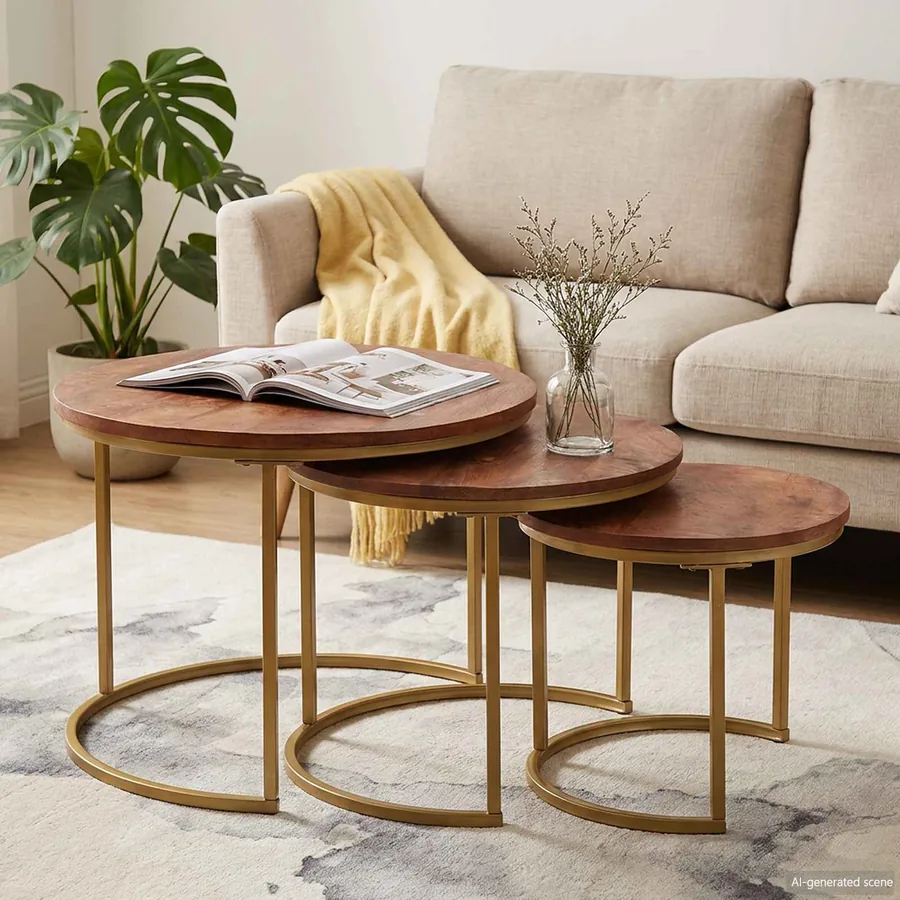 Tables basses gigognes 3 pcs Bois de mangue massif et acier