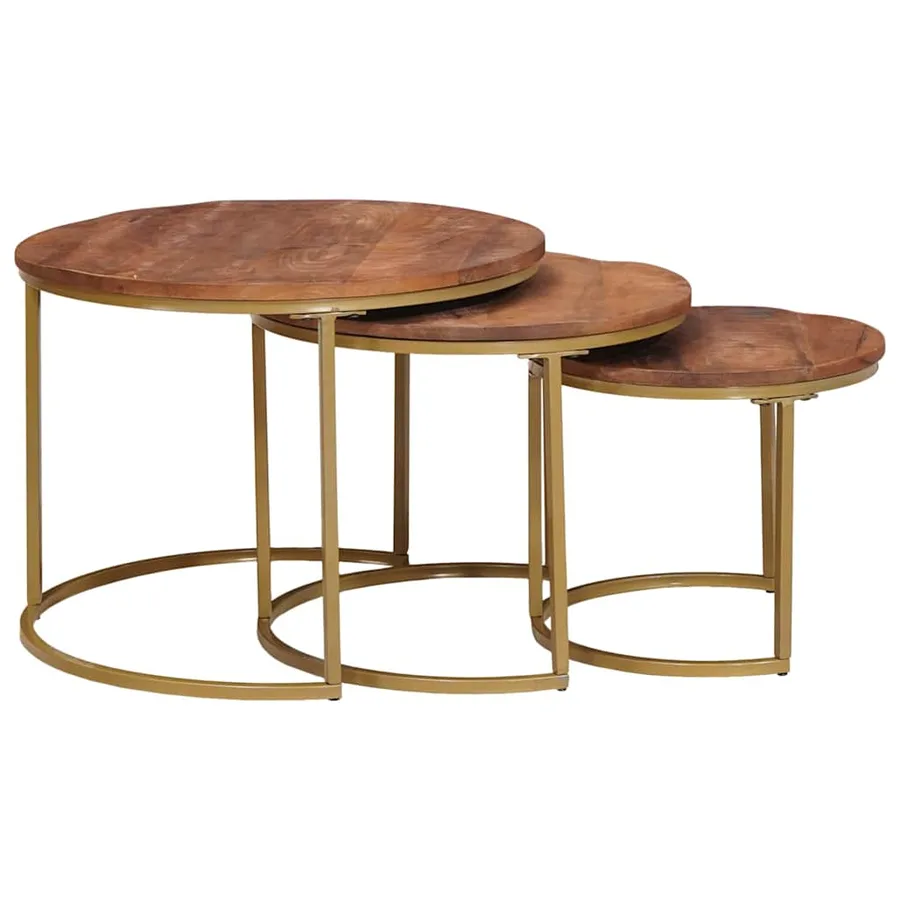 Tables basses gigognes 3 pcs Bois de mangue massif et acier - 3