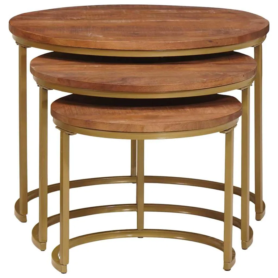Tables basses gigognes 3 pcs Bois de mangue massif et acier - 5