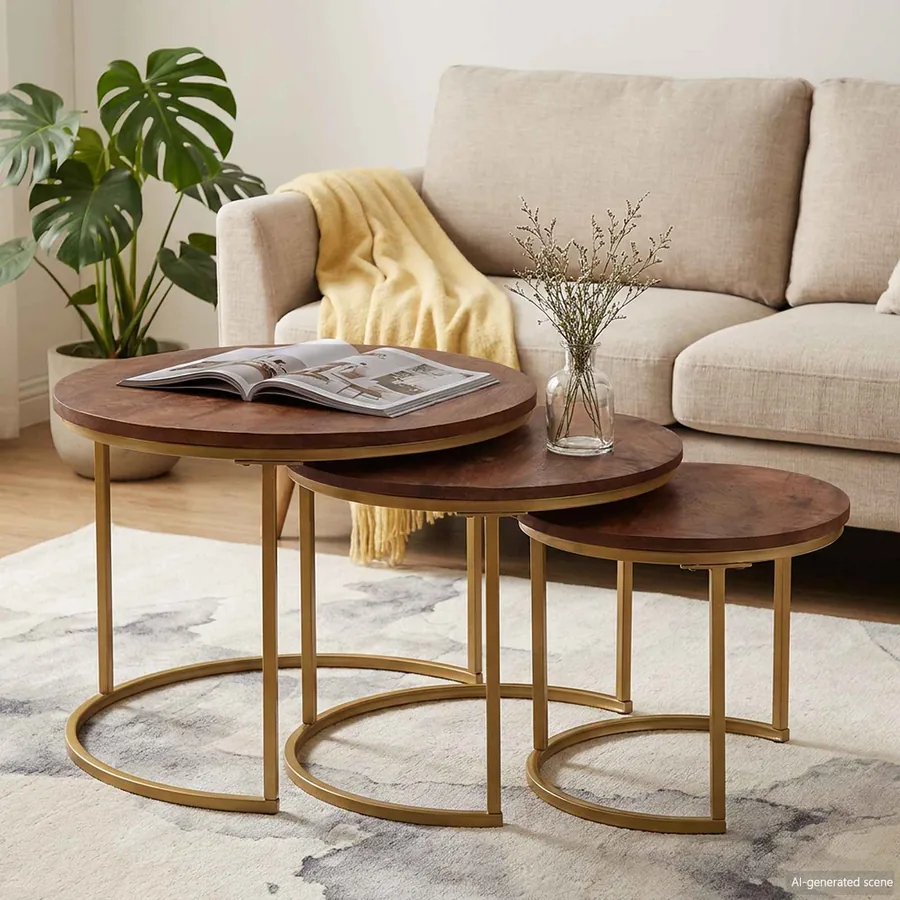 Tables basses gigognes 3 pcs Bois de mangue massif et acier