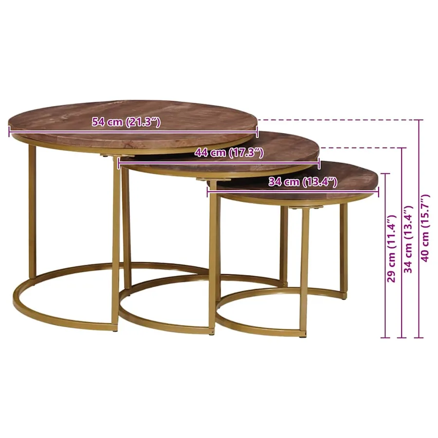 Tables basses gigognes 3 pcs Bois de mangue massif et acier - 12
