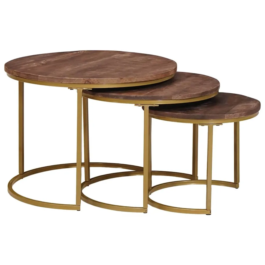 Tables basses gigognes 3 pcs Bois de mangue massif et acier - 2
