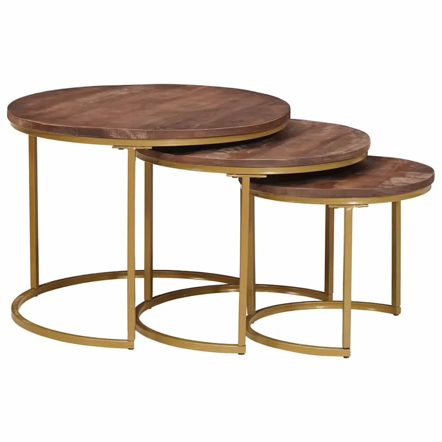 Tables basses gigognes 3 pcs Bois de mangue massif et acier - 3