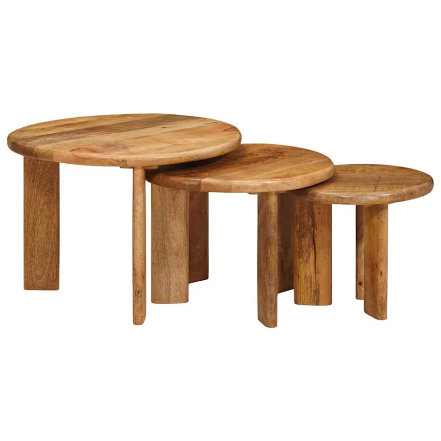 Tables basses gigognes 3 pcs Marron Bois de mangue massif