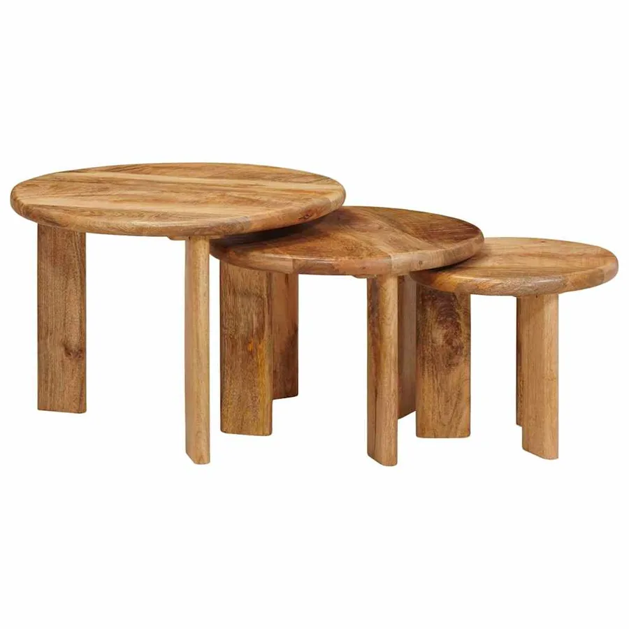 Tables basses gigognes 3 pcs Marron Bois de mangue massif - 2