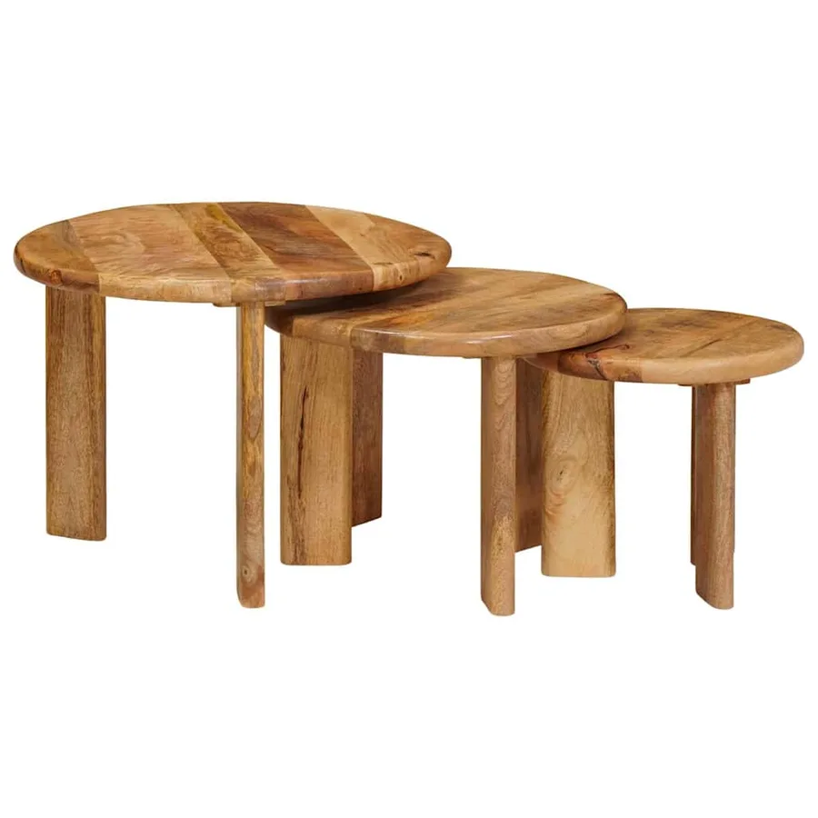 Tables basses gigognes 3 pcs Marron Bois de mangue massif - 3