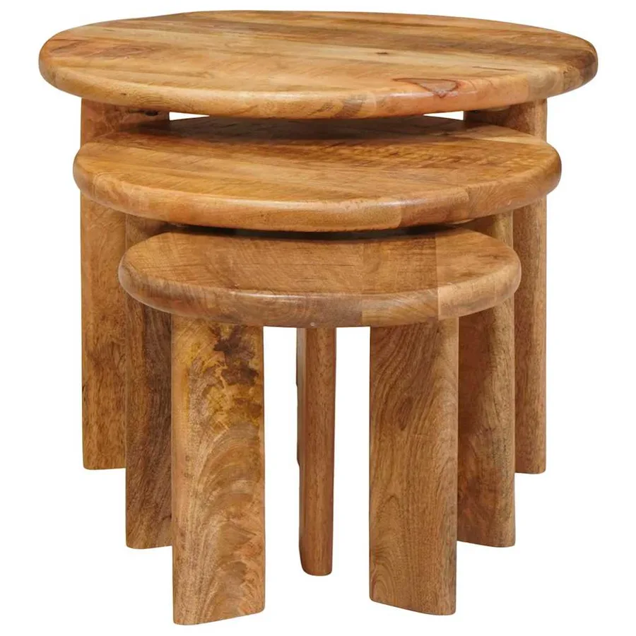 Tables basses gigognes 3 pcs Marron Bois de mangue massif - 4