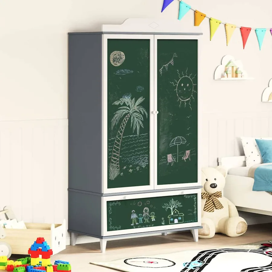 Armoire Tableau Noir ROROS Gris et blanc 90 x 45 x 165 cm - 4