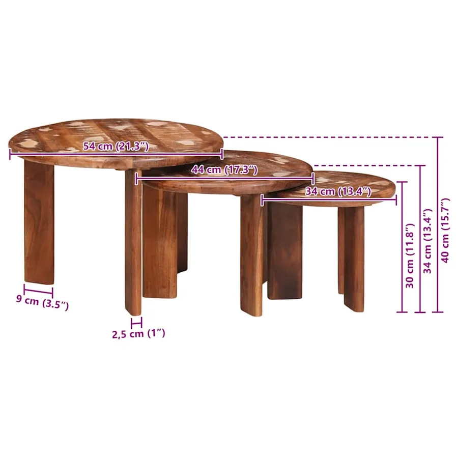 Tables basses gigognes 3 pcs Multicolore Bois massif recyclé - 11