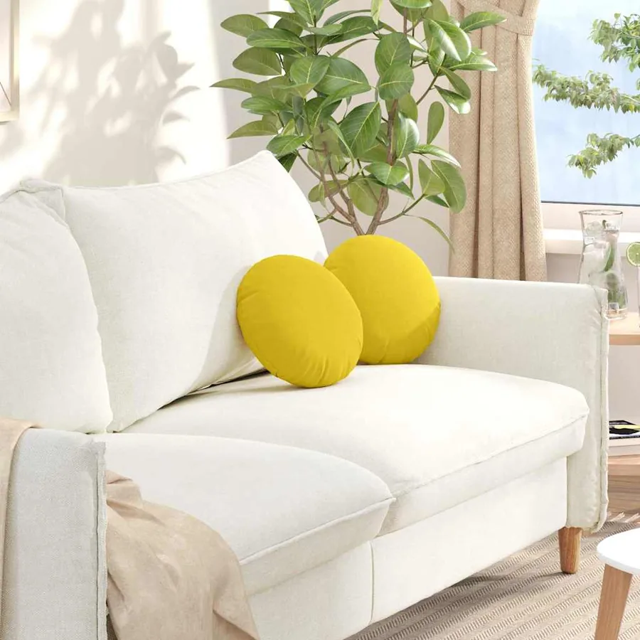 Coussins de siège 2 pcs Jaune clair Ø30 x 13 cm tissu