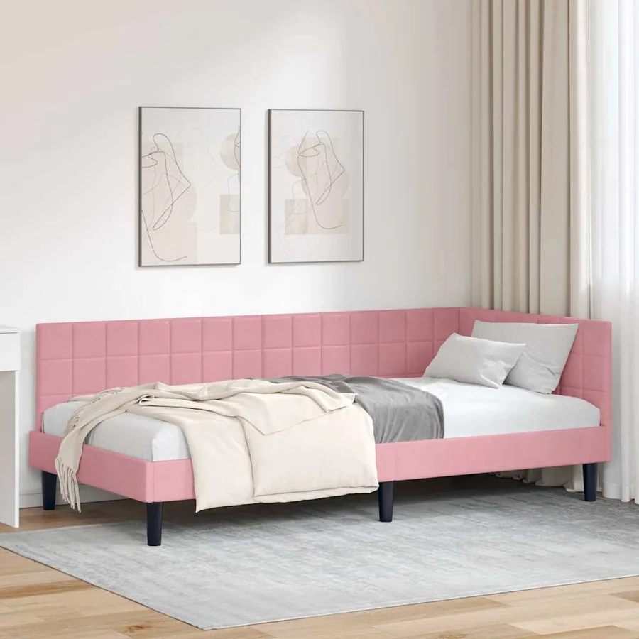 Cadre de lit d'angle Rose 100 cm x 200 cm Velours