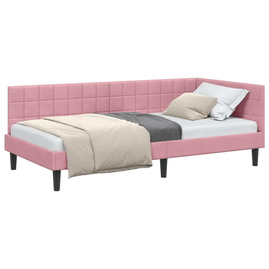 Cadre de lit d'angle Rose 100 cm x 200 cm Velours - 2