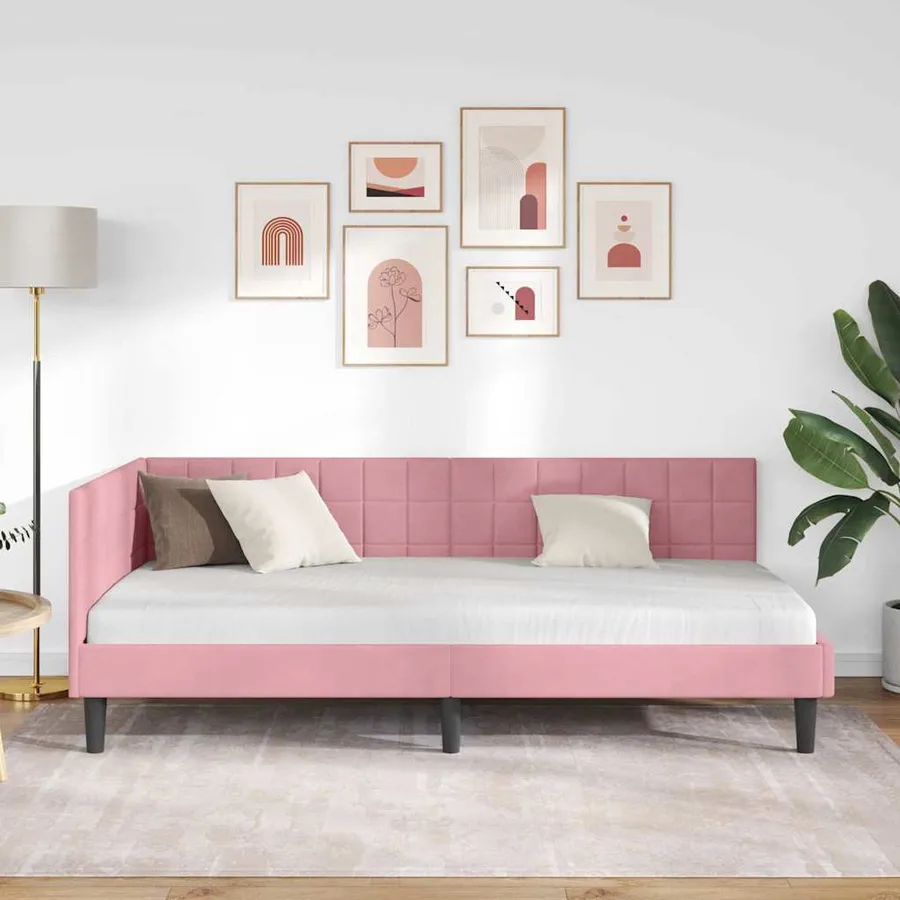 Cadre de lit d'angle Rose 100 cm x 200 cm Velours - 3