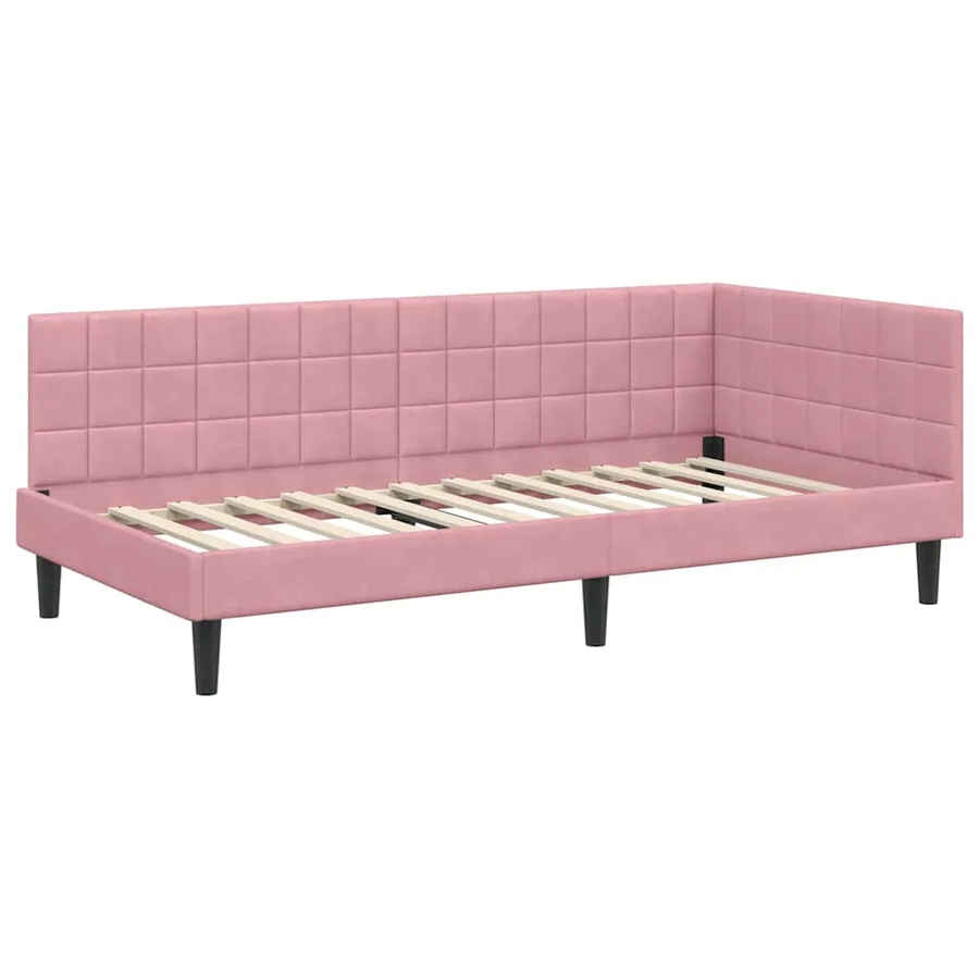 Cadre de lit d'angle Rose 100 cm x 200 cm Velours - 4