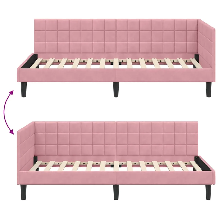Cadre de lit d'angle Rose 100 cm x 200 cm Velours - 9