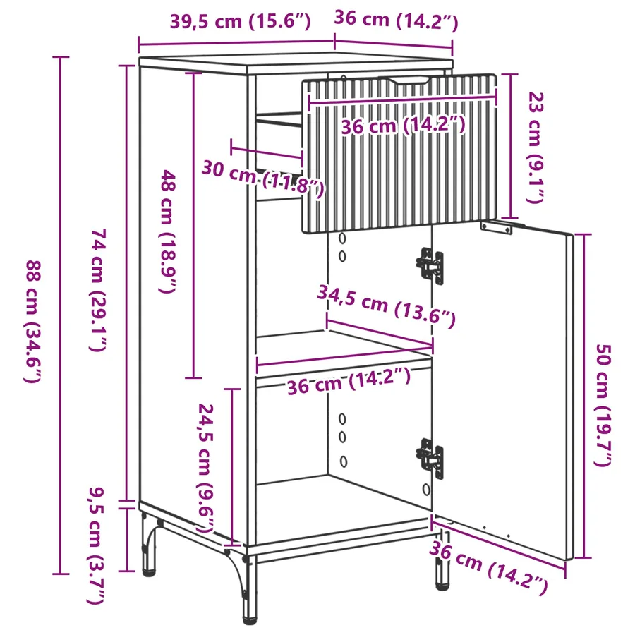Cabinet de salle de bain Chêne artisanal 39,5 x 36 x 88 cm - 16