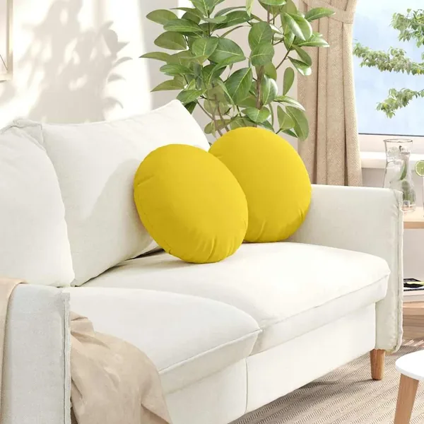 Coussins de siège 2 pcs Jaune clair Ø40 x 13 cm tissu