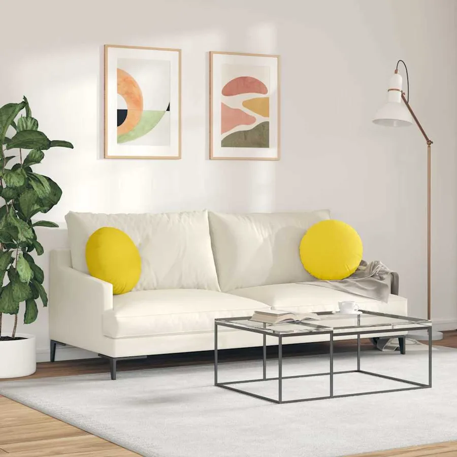 Coussins de siège 2 pcs Jaune clair Ø40 x 13 cm tissu - 4