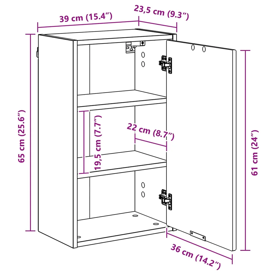 Cabinet de salle de bain Gris béton 39 x 23,5 x 65 cm - 14