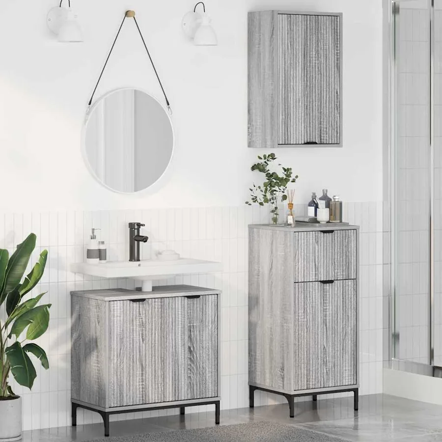 Ensemble de mobilier de salle de bain 3 pcs Sonoma gris