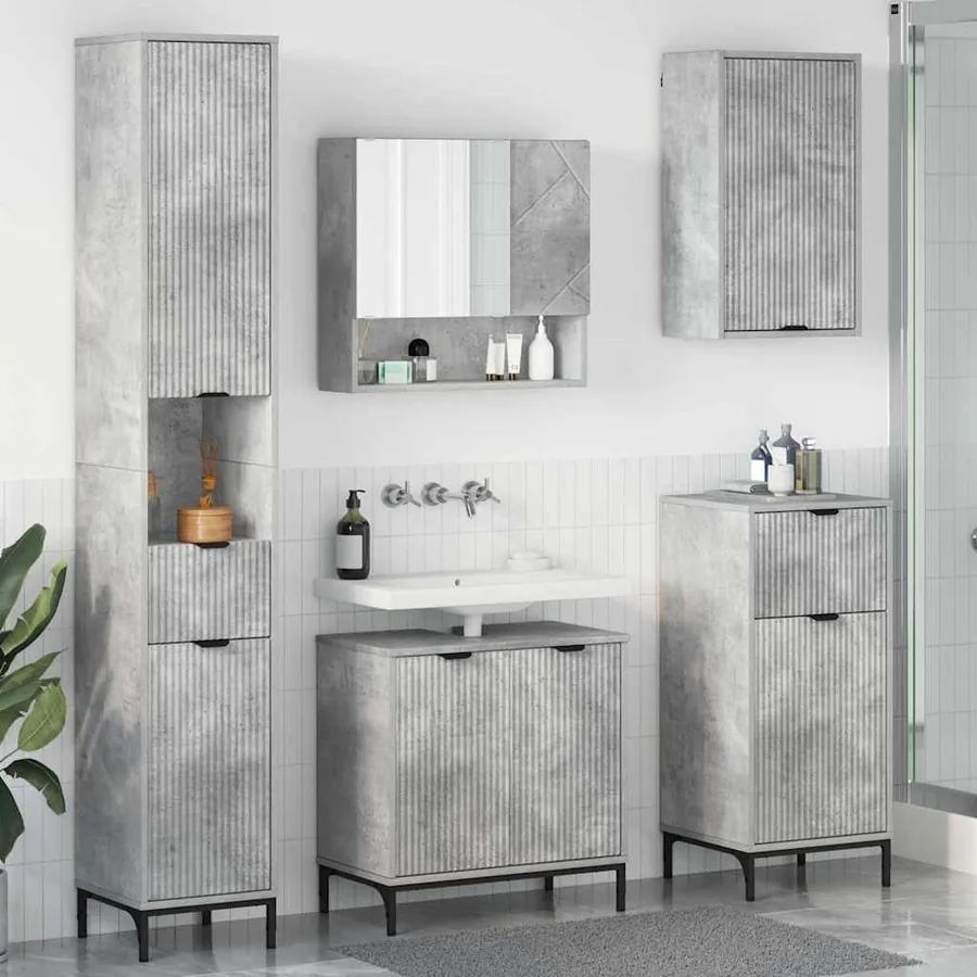 Ensemble de mobilier de salle de bain avec tiroir Gris béton