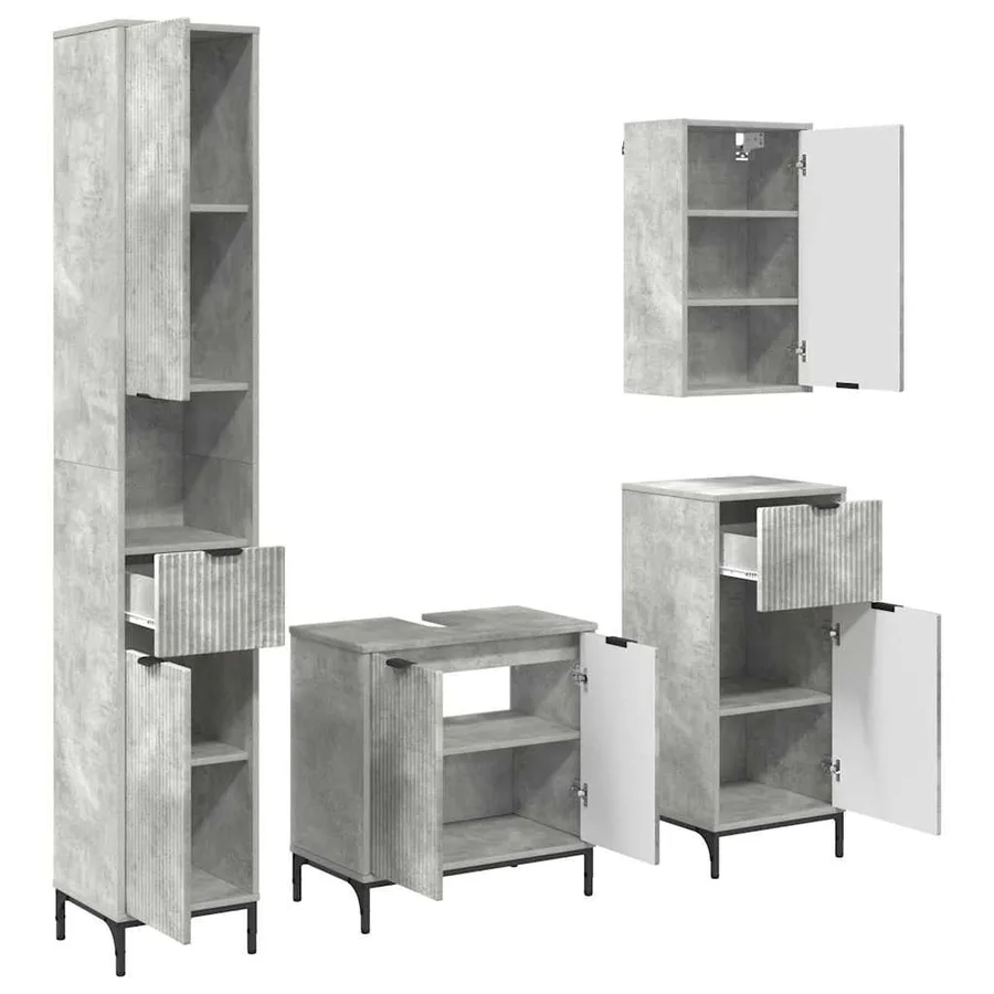 Ensemble de mobilier de salle de bain avec tiroir Gris béton - 2