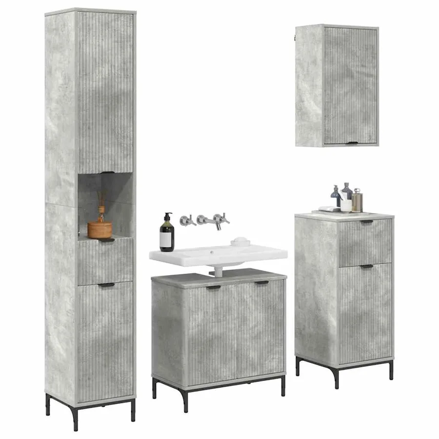 Ensemble de mobilier de salle de bain avec tiroir Gris béton - 3