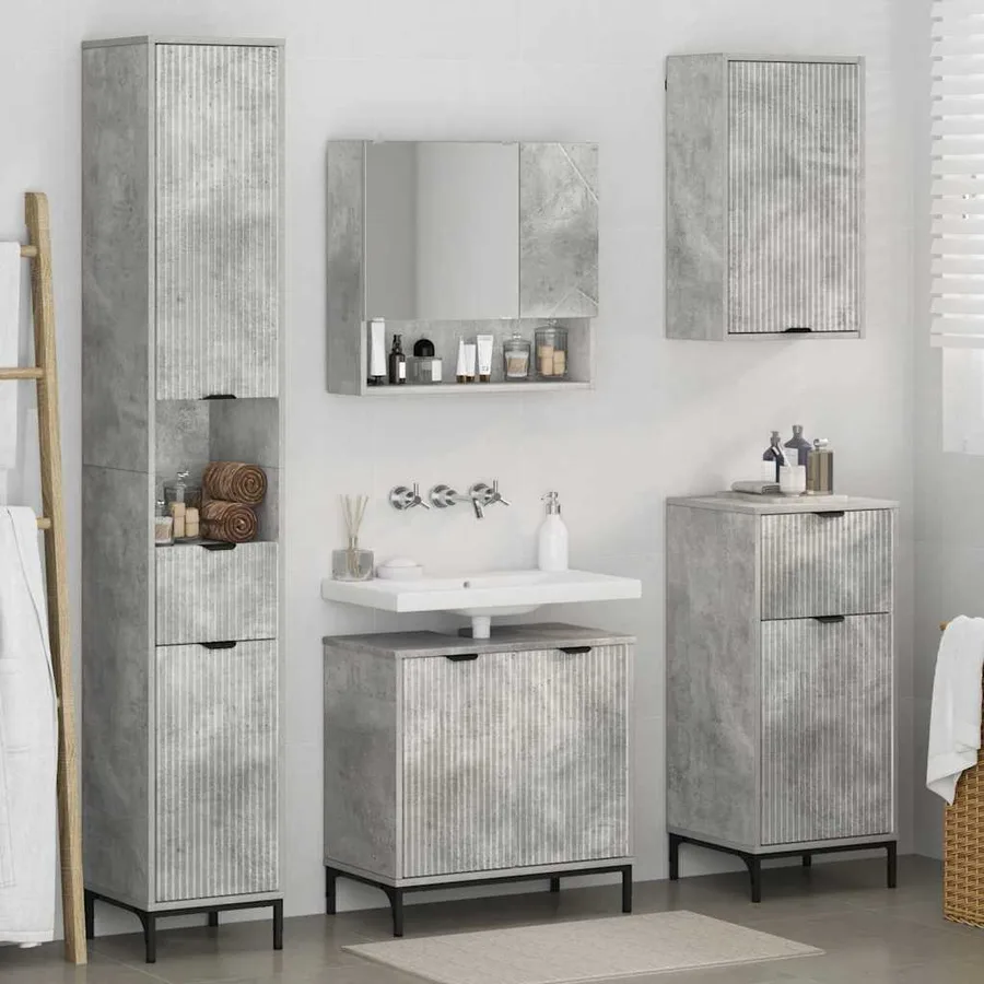 Ensemble de mobilier de salle de bain avec tiroir Gris béton - 4