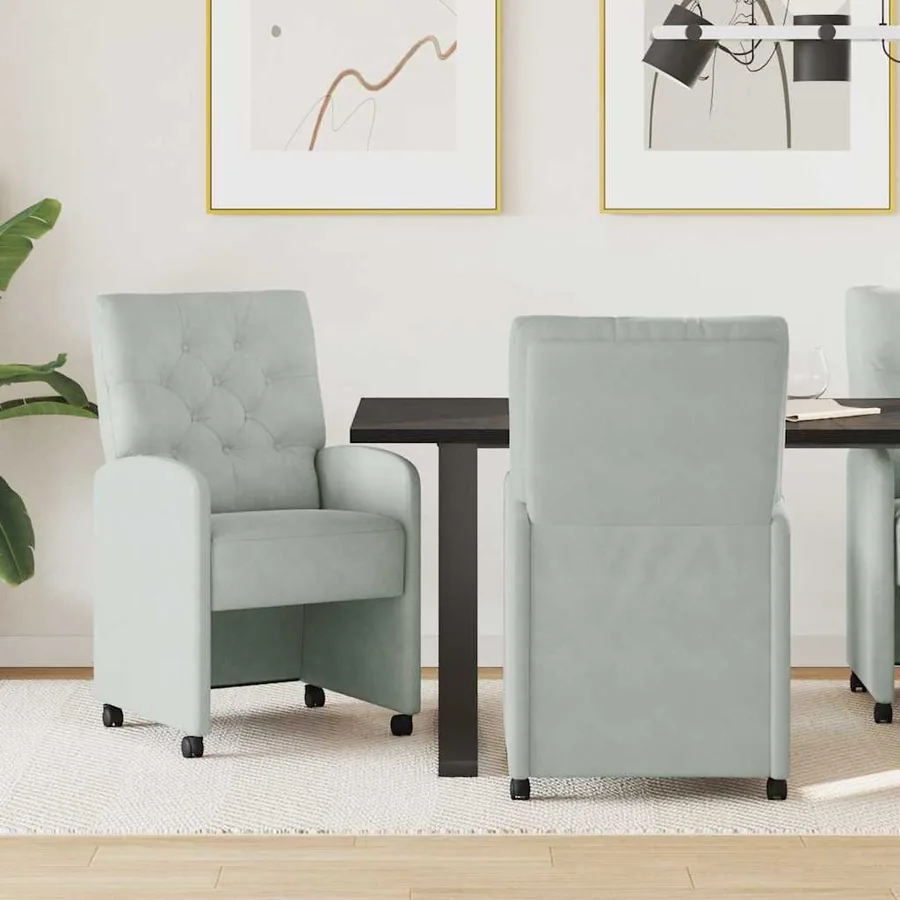 Chaises de Salle à Manger avec Roues 2 pcs Gris clair Velours