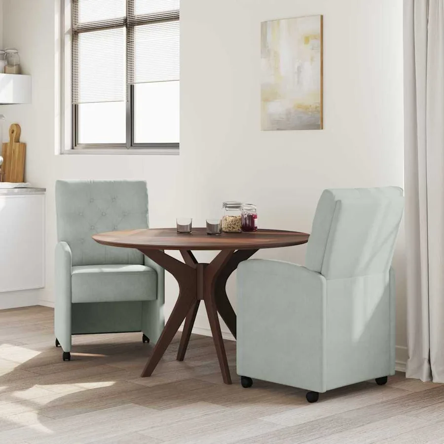 Chaises de Salle à Manger avec Roues 2 pcs Gris clair Velours - 3