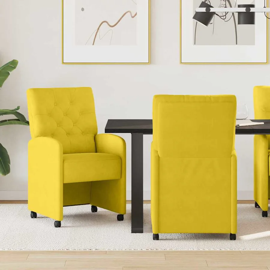 Chaises de Salle à Manger avec Roues 2 pcs Jaune Velours