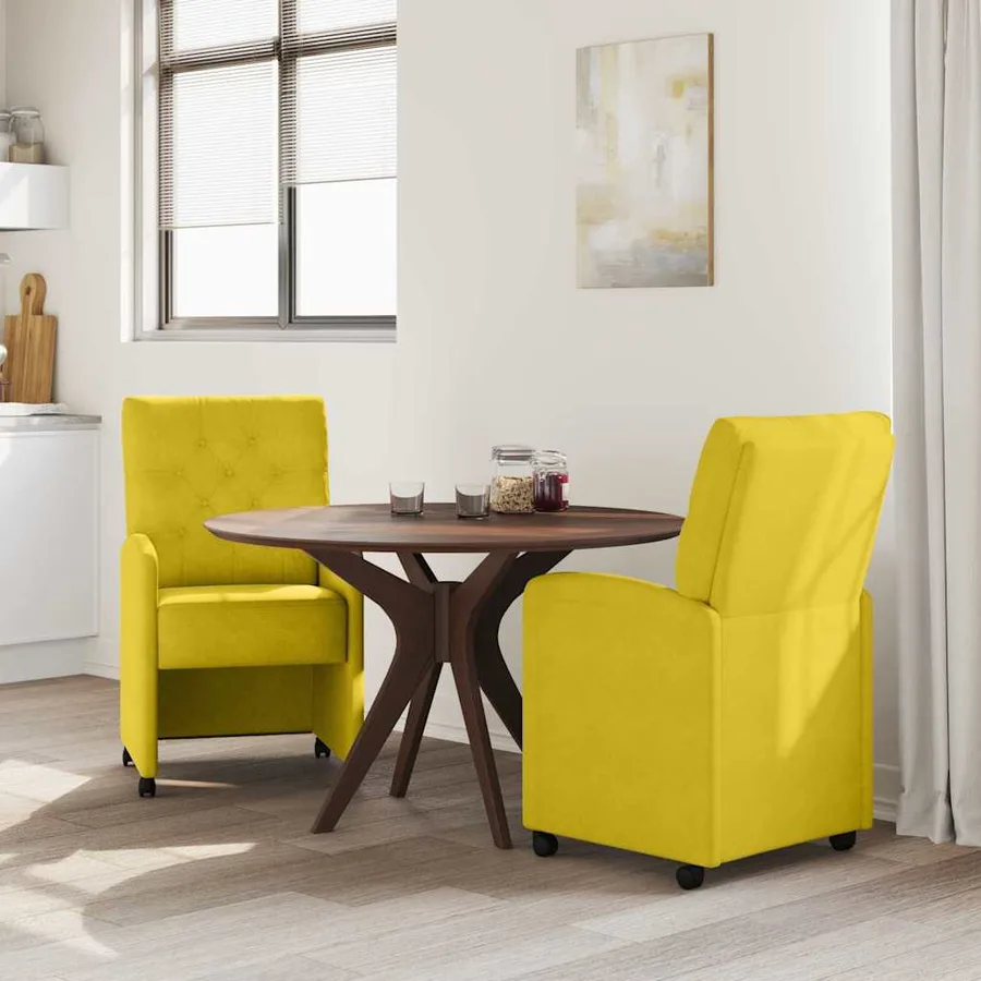 Chaises de Salle à Manger avec Roues 2 pcs Jaune Velours - 3