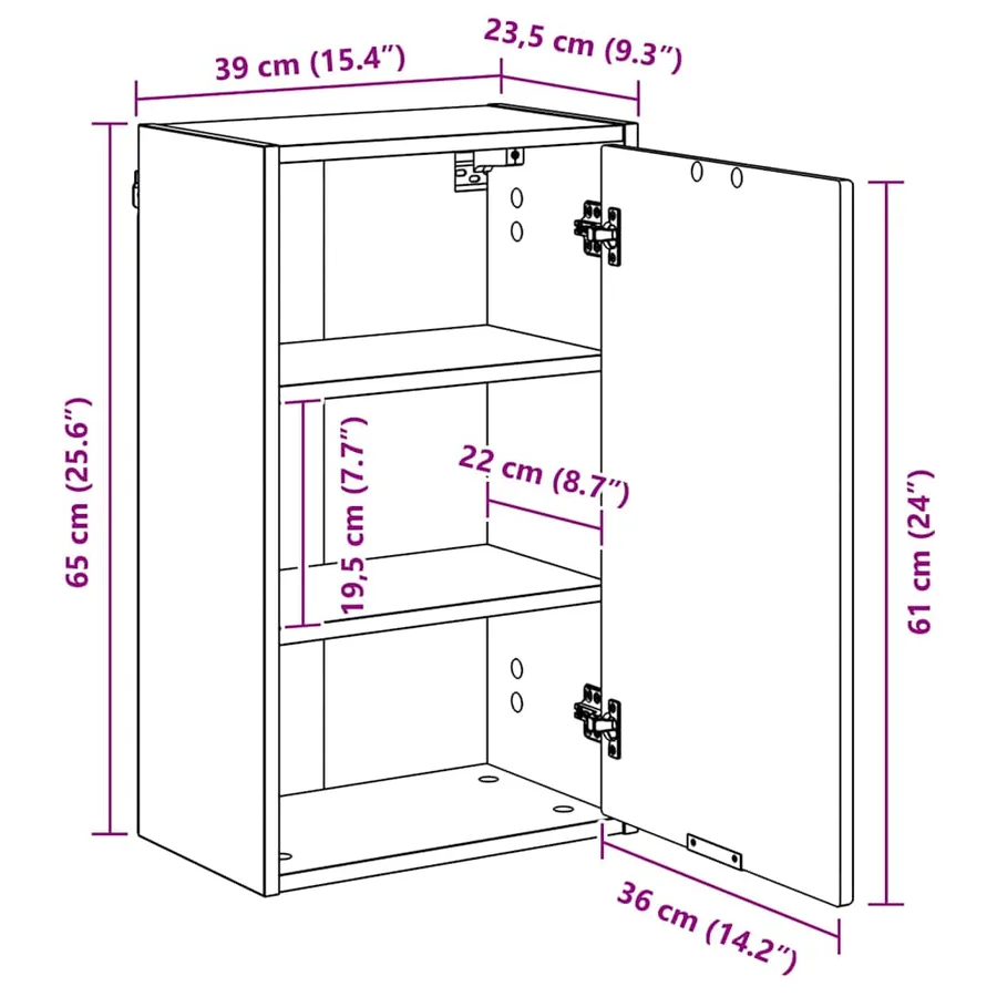 Cabinet de salle de bain Montage mural Noir 39 x 23,5 x 65 cm - 14